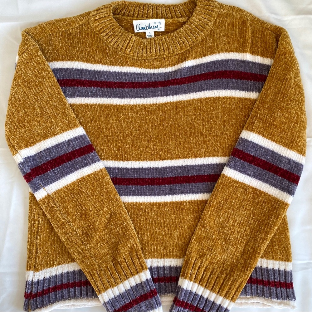 Cloud Chaser Mustard Chenille Striped Sweater